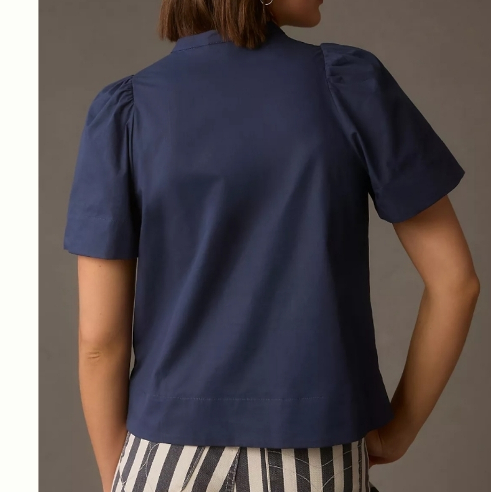 Maeve By Anthro Navy Blue Women's Poplin Pintuck Blouse Size 1X - Picture 3 of 12